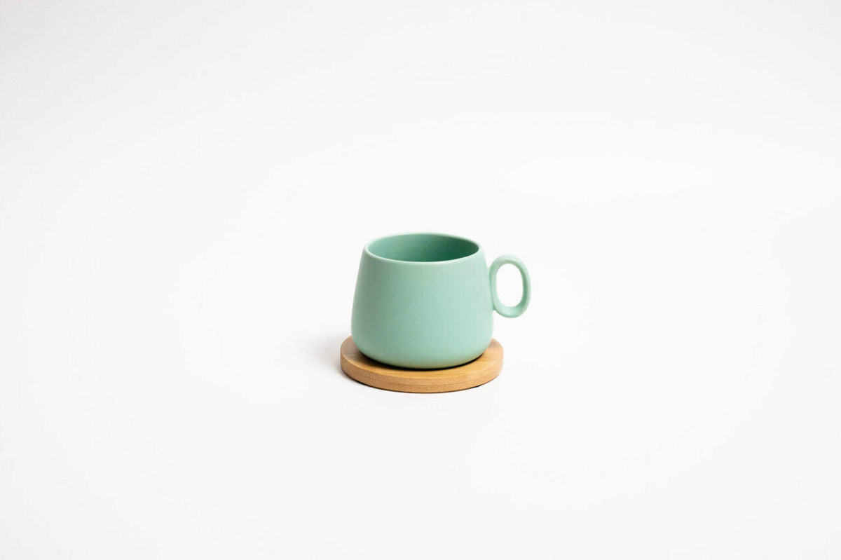 4x Colourful Ceramic Mugs Tea Coffee Hot Cold Drink Beverage Cups with Bamboo Coasters