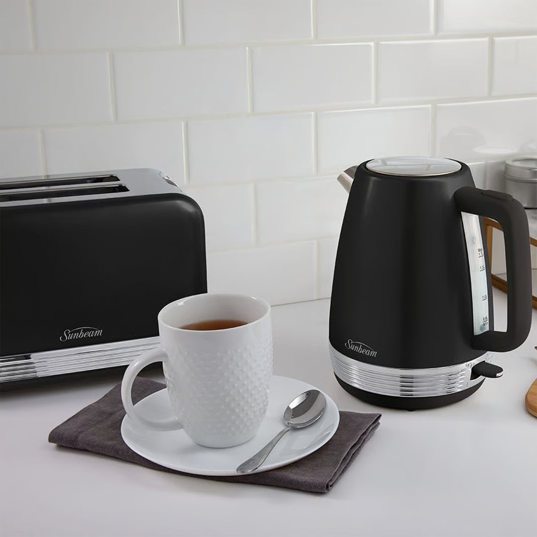 Sunbeam 1.7L Kettle and 2 Slice Bread Toaster Pack | Black Chic Breakfast Maker Machine | Kitchen Appliance Wedding Anniversary Gift