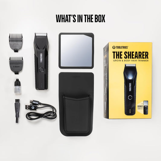 TOOLETRIES The Shearer - Electric Groin & Body Hair Trimmer | Replaceable Skin ProTech Ceramic Blade Heads | Waterproof Wet/Dry Clippers | USB-C Rechargeable | Mens Hygiene Ball Shaver