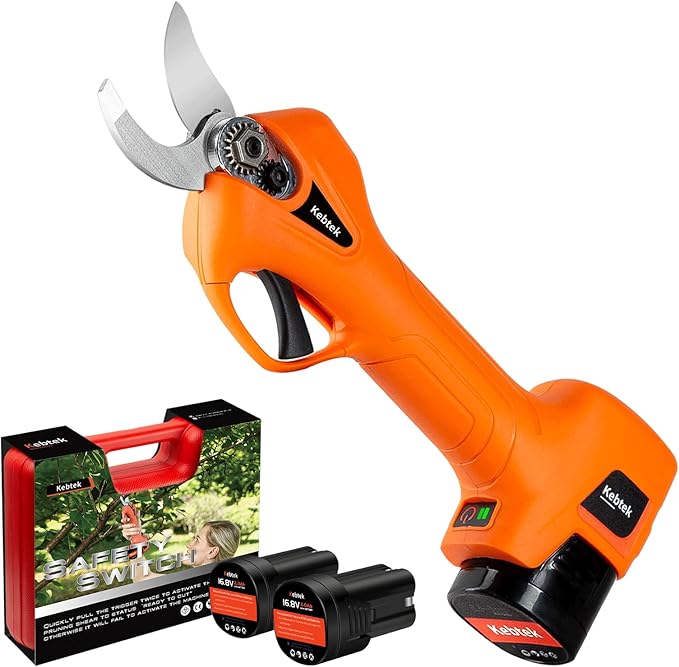 Pruning Shear | Battery Powered | Kebtek Electric Pruning Shears | Cordless Portable Electric Pruner with 2Pack 2Ah Rechargable Batteries | 16.8V 25MM(0.98Inch) Cutting Diameter