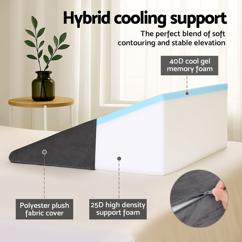 Wedge Pillow Cooling-Gel Infused Elevated Back Leg Cushion Support Memory Foam