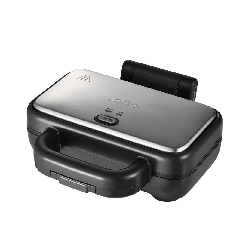 Sunbeam Turbo Crunch 2 Slice Toastie Maker | Stainless Steel | Extra Height Hinge to Hold Bread in Place | Built-in Cord Wrap | Space Saving | Duraceramic Coating