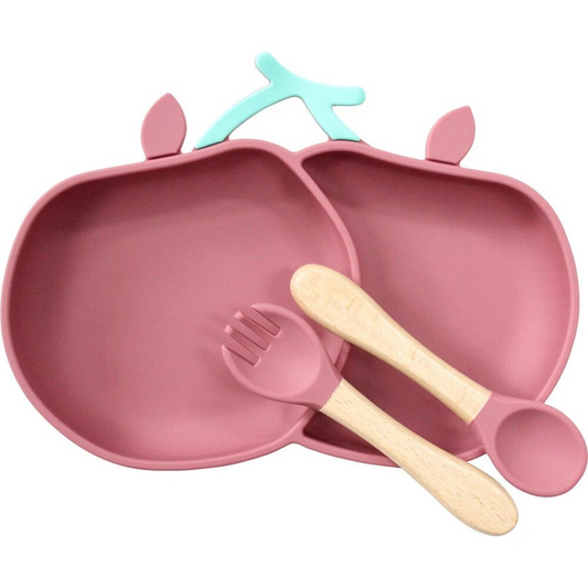 Silicone Baby Feeding Bowl and Cutlery | 3 Pc Set 23x17cm | Playful Design
