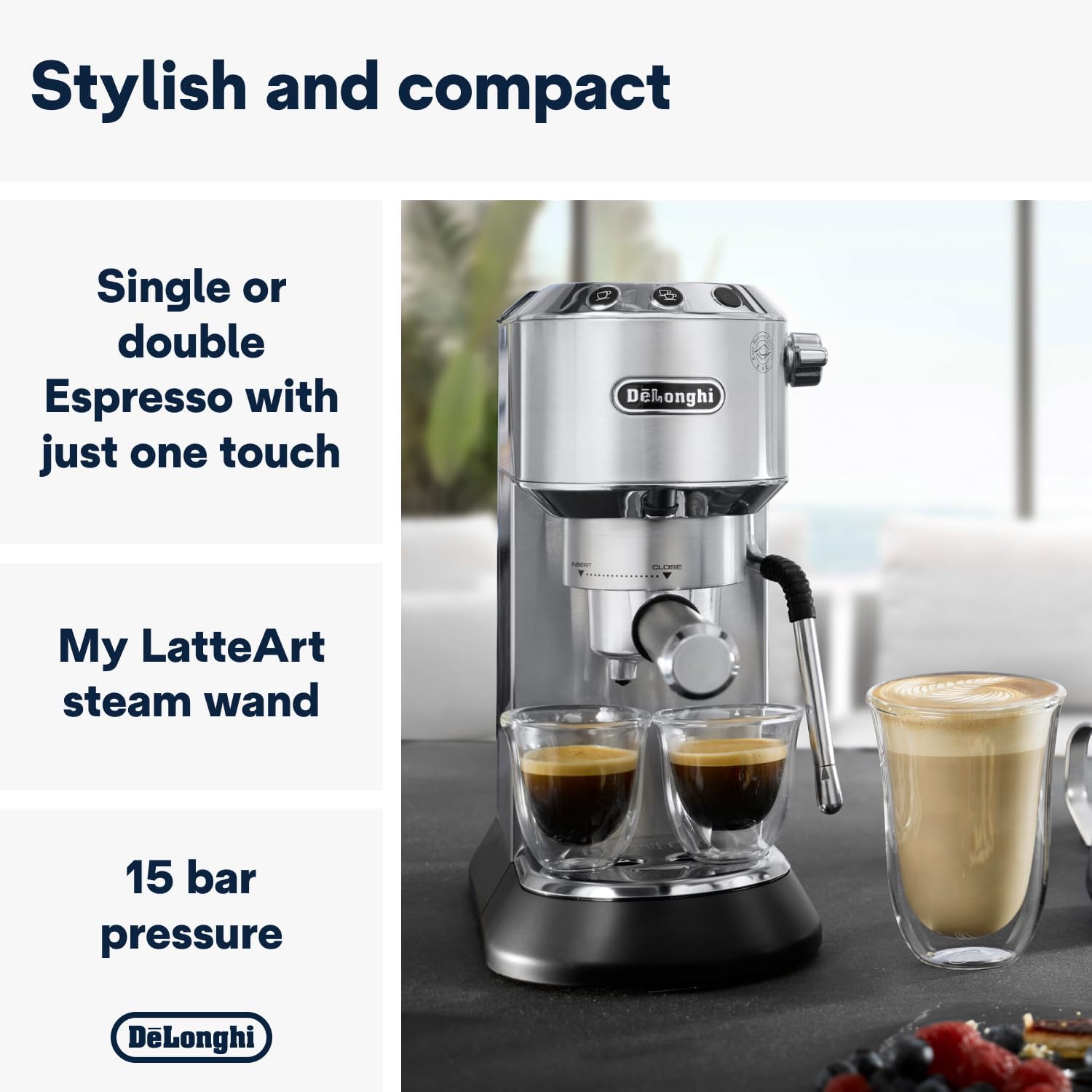 De'Longhi Manual Espresso Coffee Machine | Electric Cappuccino Coffee Maker with Milk Frother | Milk Frothing Steam Wand