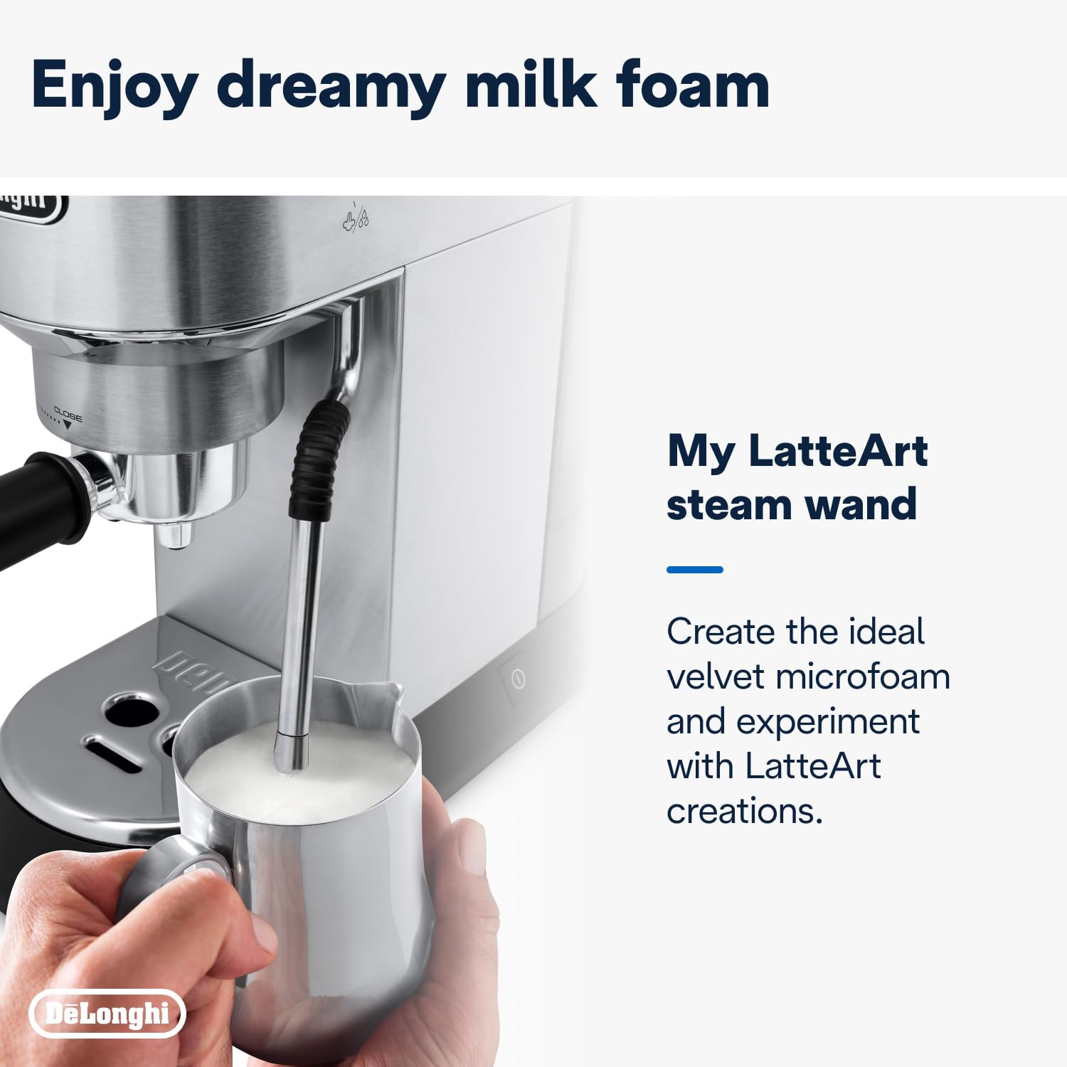 De'Longhi Manual Espresso Coffee Machine | Electric Cappuccino Coffee Maker with Milk Frother | Milk Frothing Steam Wand