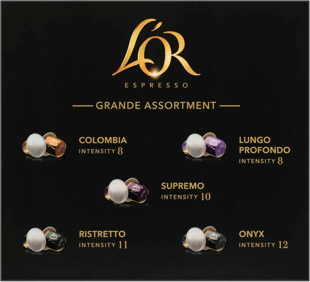 100 Pack L’OR Espresso Grande Assortment Pack | Nespresso Compatible Capsules Pods for Coffee Machines