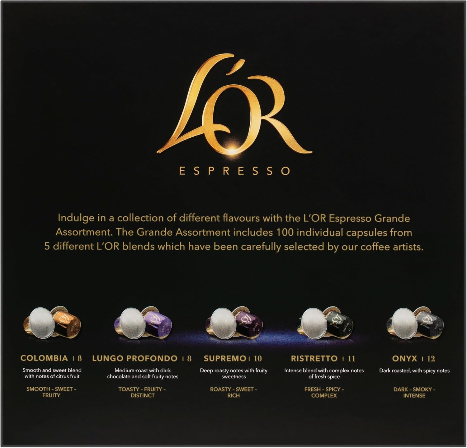 100 Pack L’OR Espresso Grande Assortment Pack | Nespresso Compatible Capsules Pods for Coffee Machines
