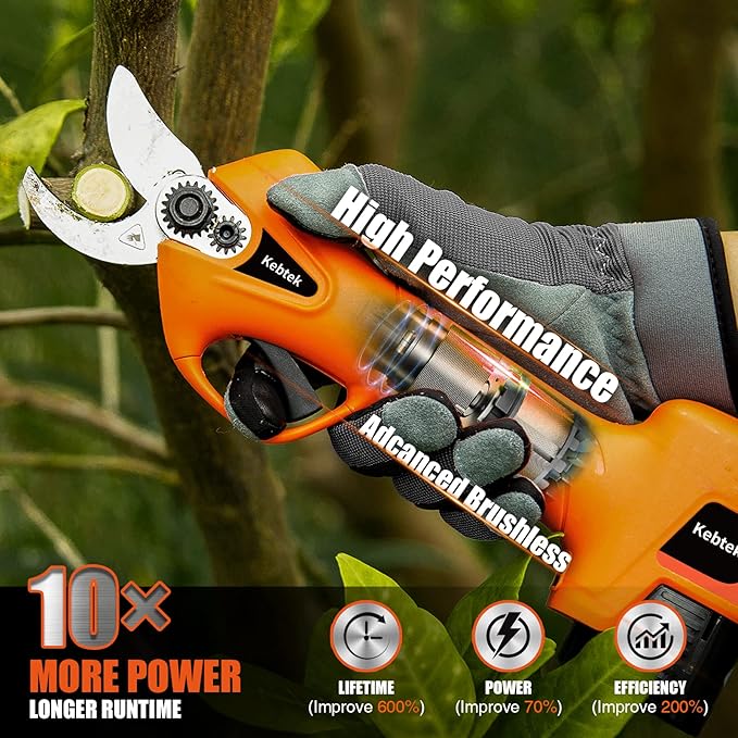 Pruning Shear | Battery Powered | Kebtek Electric Pruning Shears | Cordless Portable Electric Pruner with 2Pack 2Ah Rechargable Batteries | 16.8V 25MM(0.98Inch) Cutting Diameter
