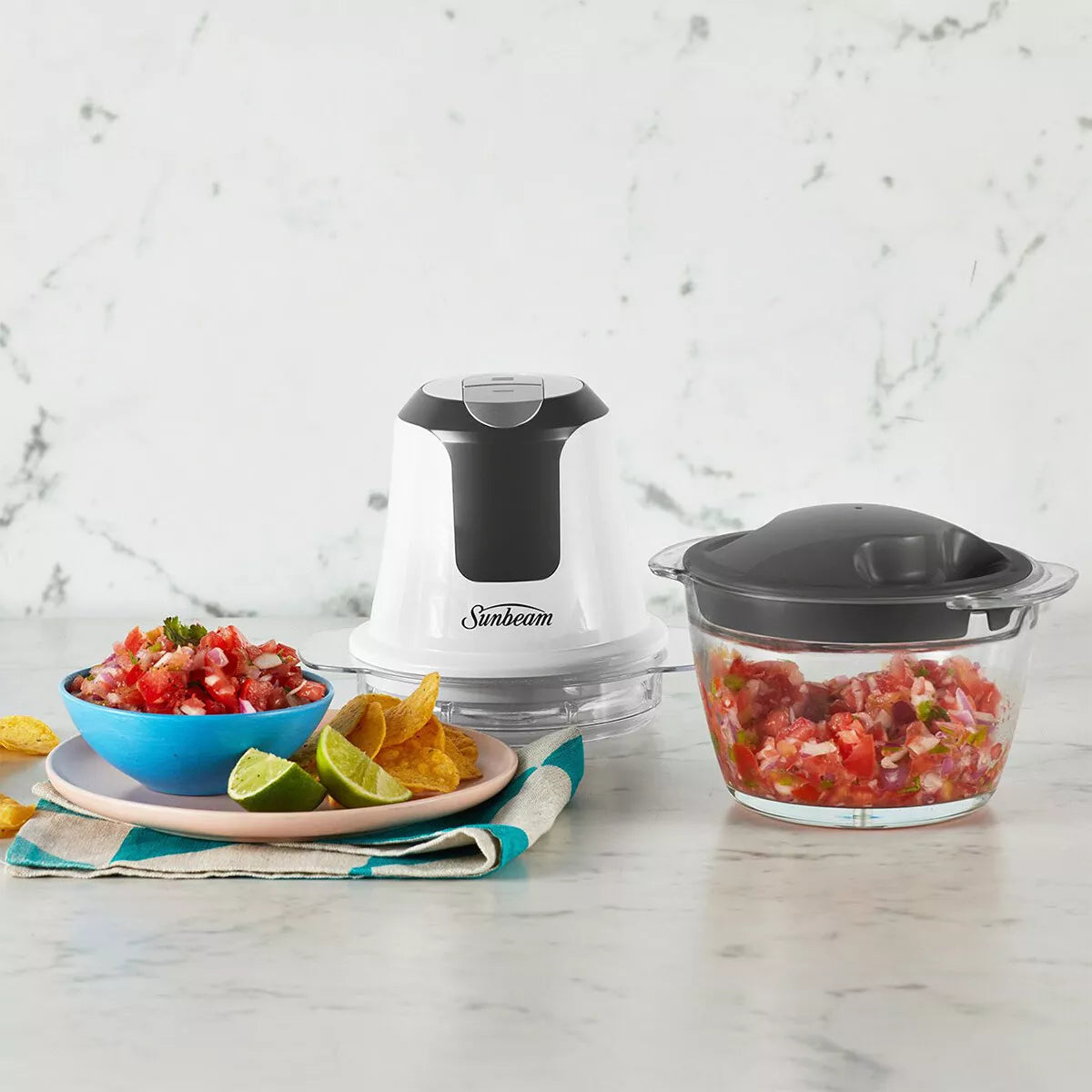 Sunbeam Garlic Food Chopper | Mini Glass Onion Grinder Vegetable Blender | Herb Spice Nuts Cut Crusher