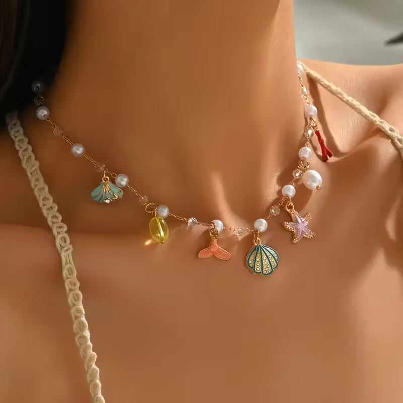 Sea Shell Conch Starfish Necklace for Women | Beach Jewelry Jewellery Gift Beach Ocean Theme