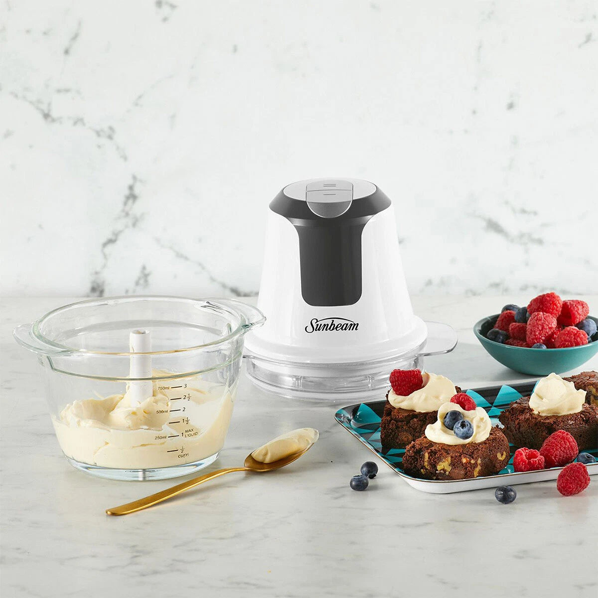 Sunbeam Garlic Food Chopper | Mini Glass Onion Grinder Vegetable Blender | Herb Spice Nuts Cut Crusher