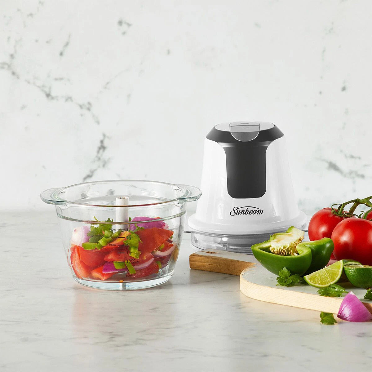 Sunbeam Garlic Food Chopper | Mini Glass Onion Grinder Vegetable Blender | Herb Spice Nuts Cut Crusher
