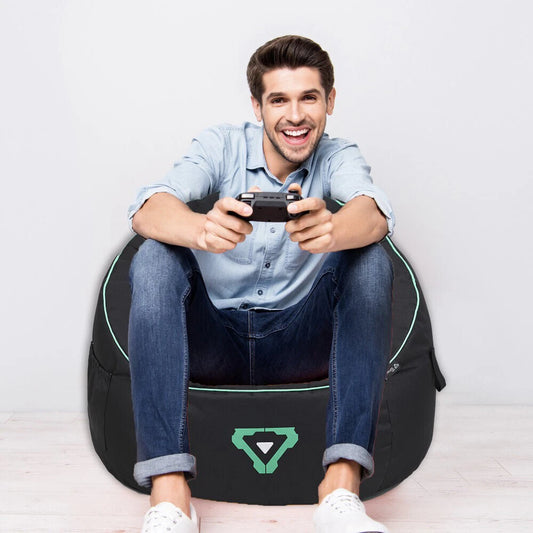 Laser Gaming Fabric Bean Bag | Game Sofa TV Chair Lounger w/ Headphone Strap & Side Pocket Black