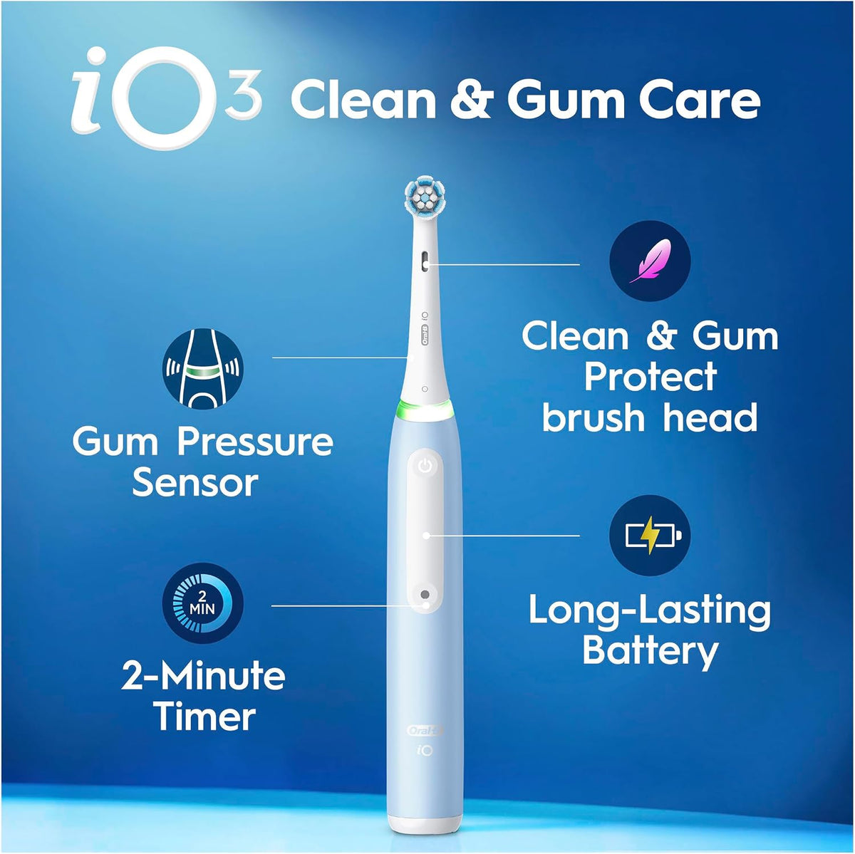 Oral-B Electric Toothbrush Clean & Gum Protect, Gum Pressure Sensor, 2 Minute Timer, Clean & Gum Protect Brush Head, Long Lasting Battery