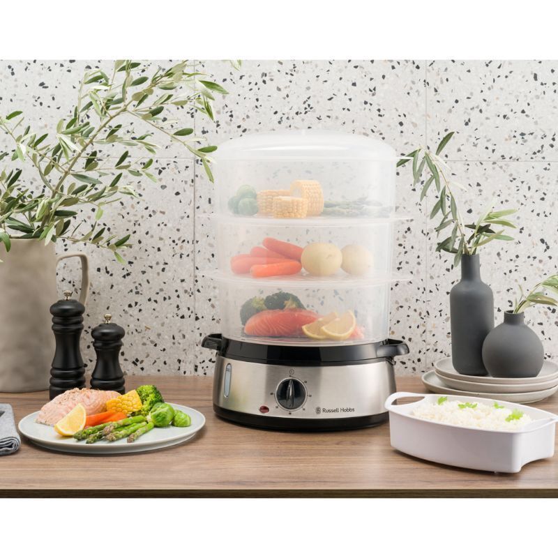 Russell Hobbs Food Steamer 9L | Meat Fish Vegetable Cookware Kitchen BPA Free Healthy Cooking