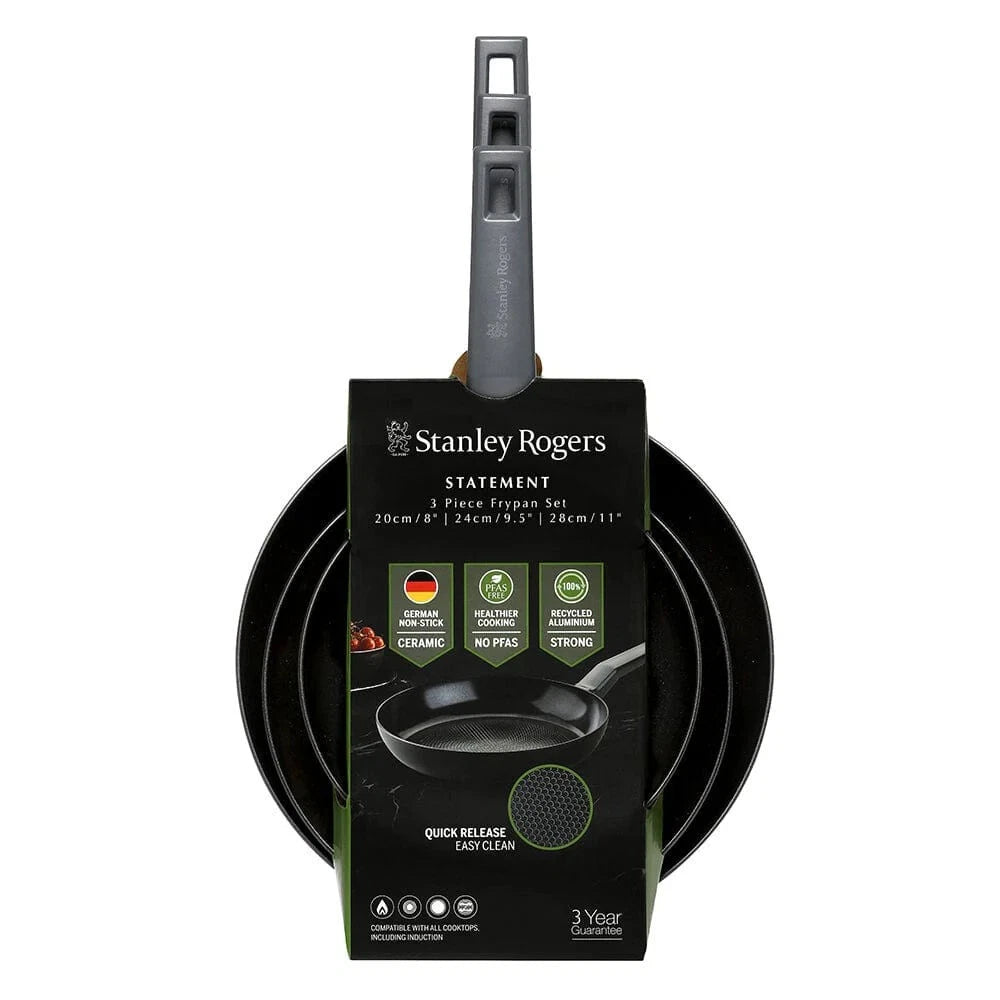 3 Piece Stanley Rogers Frypan - Frying Pan Ceramic Non-Stick Induction Safe Oven-Safe DIshwasher Safe