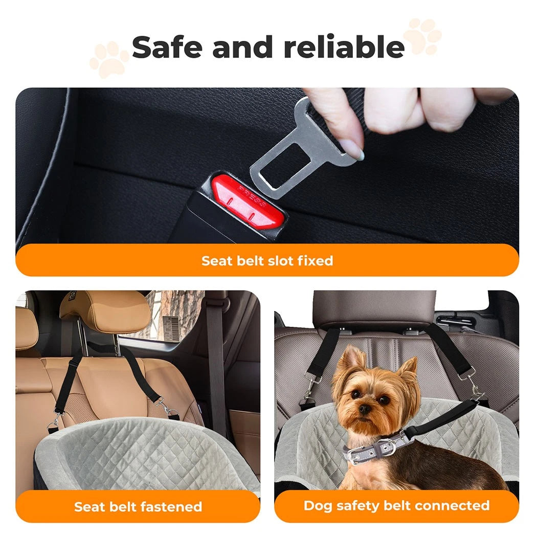 Pet Dog Puppy Car Booster Seat Carrier Safe Travel Portable Bed 15kg Back Front Seat Seat Belt - Machine Washable Cover