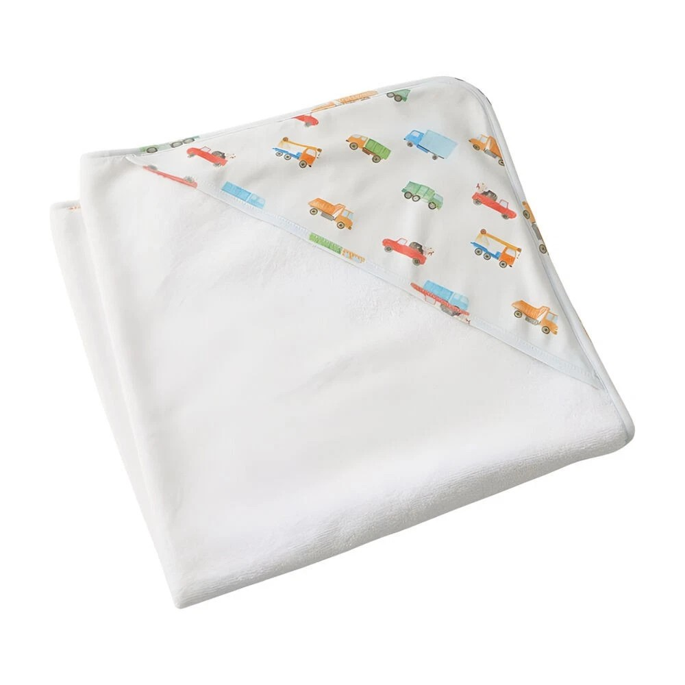 Jiggle & Giggle Toddler Trucking Along Bath Hooded Towel Absorbent White