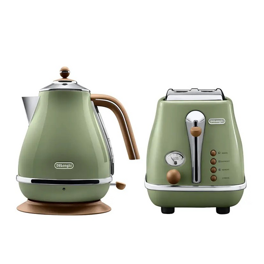DeLonghi Icona Vintage Breakfast Pack | Kettle and Toaster Breakfast Making Kit | Home Kitchen Wedding Anniversary Gift