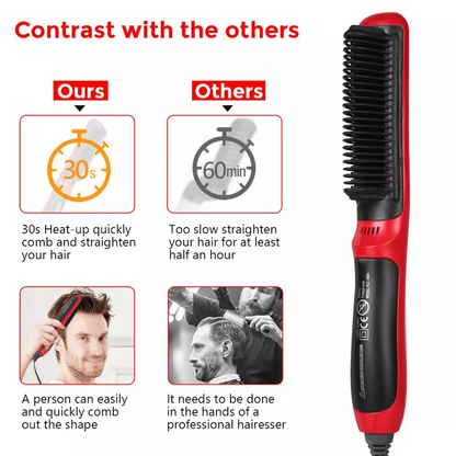 Mens Heated Beard Straightener | Hair Straightener | Brush Multifunctional Hair Comb | Curling Iron | Rapid Heating 15 Sec | No hair damage |