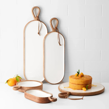 Salisbury & Co Calla Oval Handmade Paddle Board | Serving Board | 60x20cm White | Cheese Board