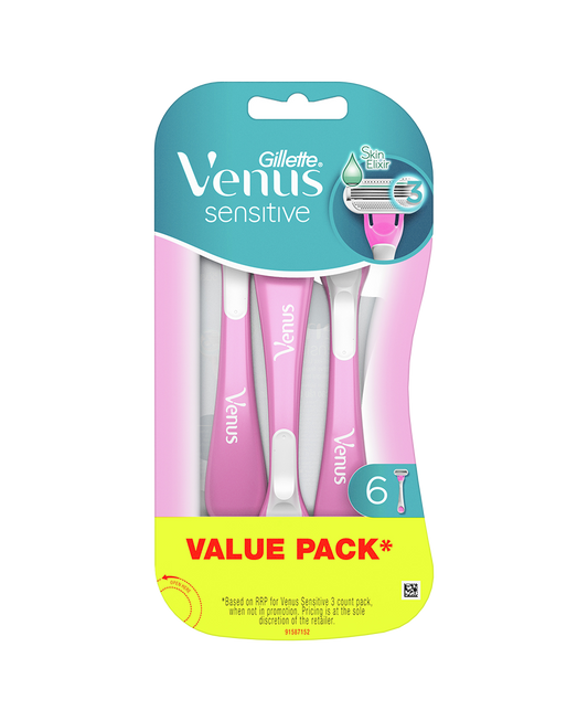 Gillette Venus Sensitive Razor 6 Pack | No Blade Change | Moisture Strips | 3 Blade Razor | Close Shave