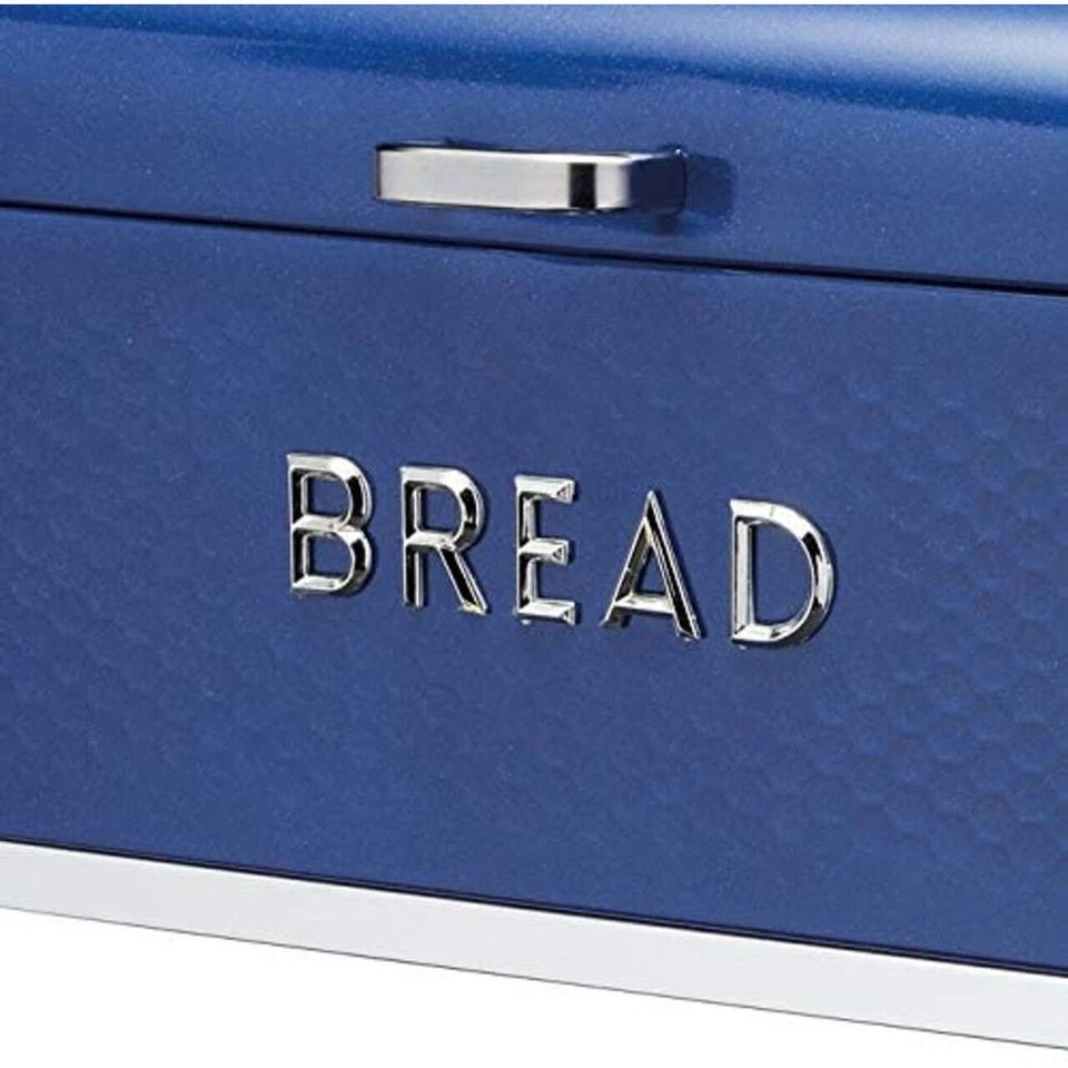 Lovello Carbon Steel Textured Bread Bin Container | 42x22cm | Midnight Blue | Retro |