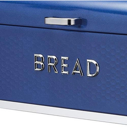 Lovello Carbon Steel Textured Bread Bin Container | 42x22cm | Midnight Blue | Retro |