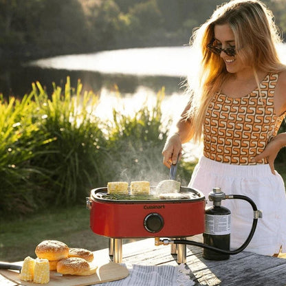 Cuisinart Venture Portable Outdoor Gas BBQ | Modern Style Features Porcelain Enamelled Cast Iron Grates | Ideal for Camping/ Beach/ Parks |