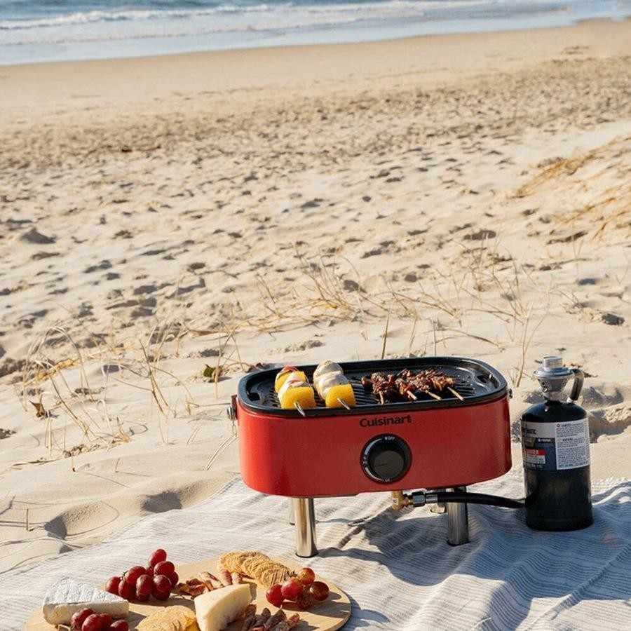 Cuisinart Venture Portable Outdoor Gas BBQ | Modern Style Features Porcelain Enamelled Cast Iron Grates | Ideal for Camping/ Beach/ Parks |