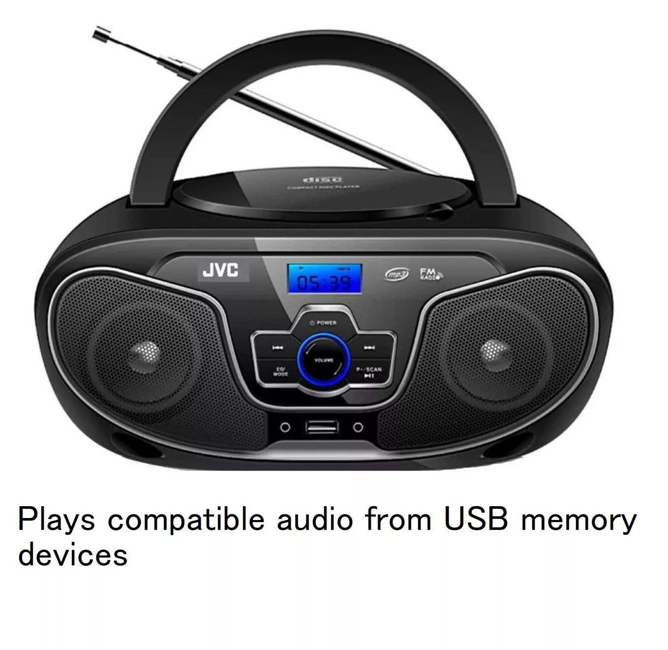 JVC CD Player Bluetooth Boombox Portable 2x 4W Speakers USB/FM Radio/AUX Music