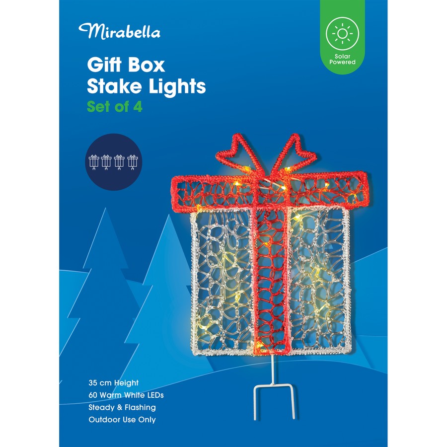 Mirabella Gift Box Stake Lights | Warm White | Set of Four | Christmas Decor