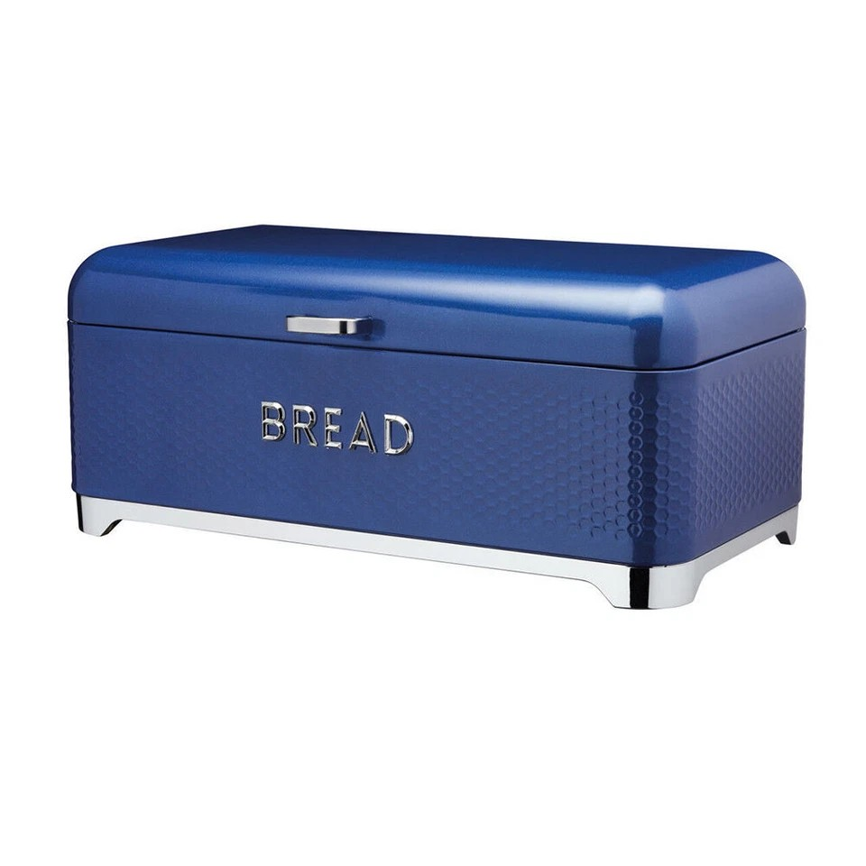 Lovello Carbon Steel Textured Bread Bin Container | 42x22cm | Midnight Blue | Retro |