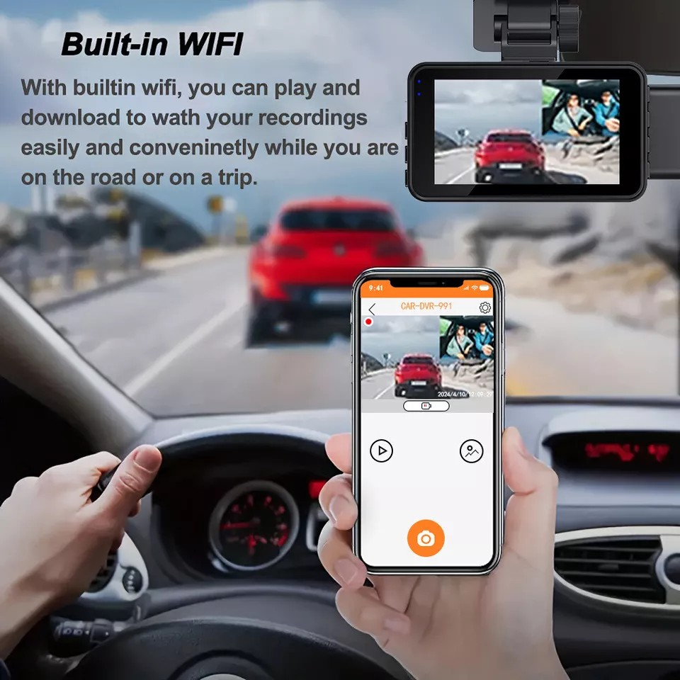 Car Dash Dual Camera | 1080P WIFI | WiFi-APP Control | HD resolution Video Recorder Front Rear | Inside Night Vision | Ride Share Driver Needs |
