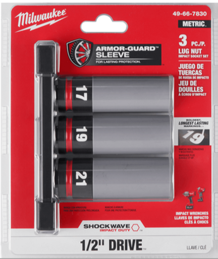 Milwaukee Lug Nut Socket Set 1/2" | 3 Piece Set | Non-Slip Hex Geometry | Dual Hole Design