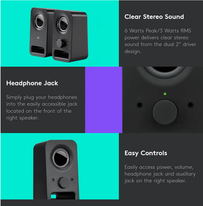 Logitech Computer Speakers | Multimedia 2.0 Channel Laptop Tablet PC Speakers | Stereo Sound Music