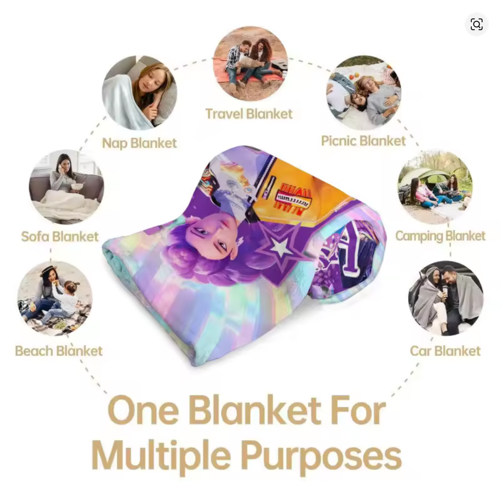 HUNTRIX KPOP Demon Hunters Anime Blanket | Teen Child Printed Rumi Zoey Mira Themed Purple Blankie | Flannel Throw Blanket (Copy)