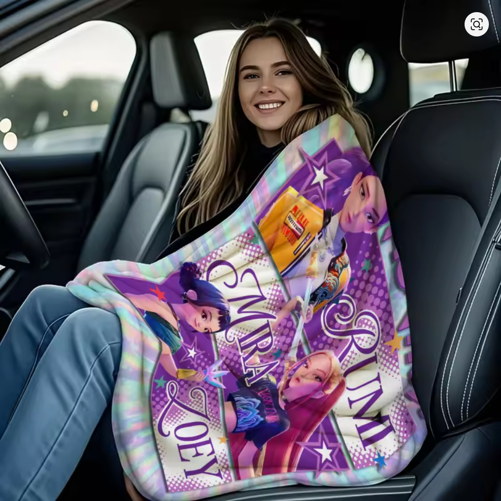 HUNTRIX KPOP Demon Hunters Anime Blanket | Teen Child Printed Rumi Zoey Mira Themed Purple Blankie | Flannel Throw Blanket (Copy)