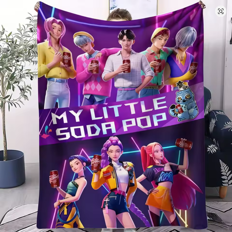 HUNTRIX KPOP Demon Hunters Anime Blanket | Teen Child Printed Rumi Zoey Mira Themed Purple Blankie | Flannel Throw Blanket (Copy)
