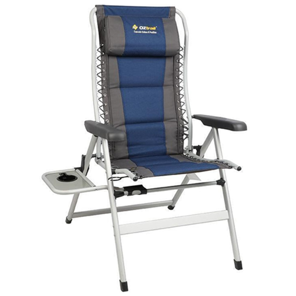 Oztrail Camping Reclining Chair | Outdoor Folding Recliner Camp Seat 8 Position Side Table