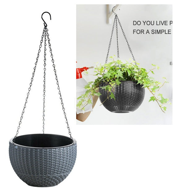 Hanging Rattan-Style Flower Basket 26cm Indoor Outdoor Balcony Planter Hanging Chains