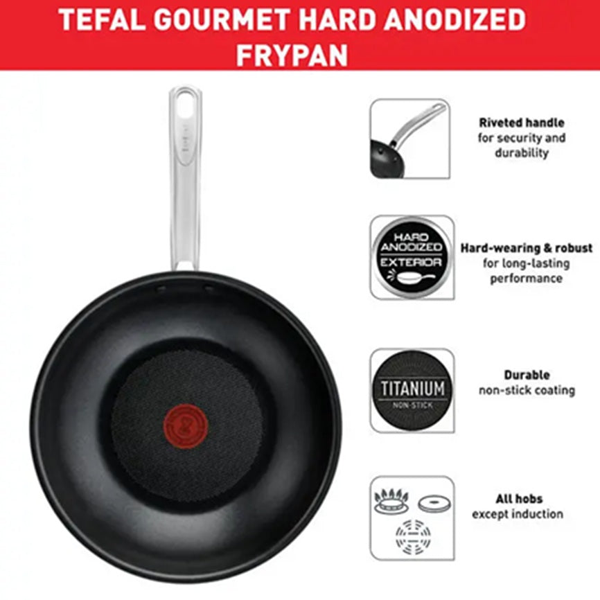 Tefal Hard Anodised Non-Stick Wok 28cm Gourmet Long Lasting | Gas Electric Ceramic Stove