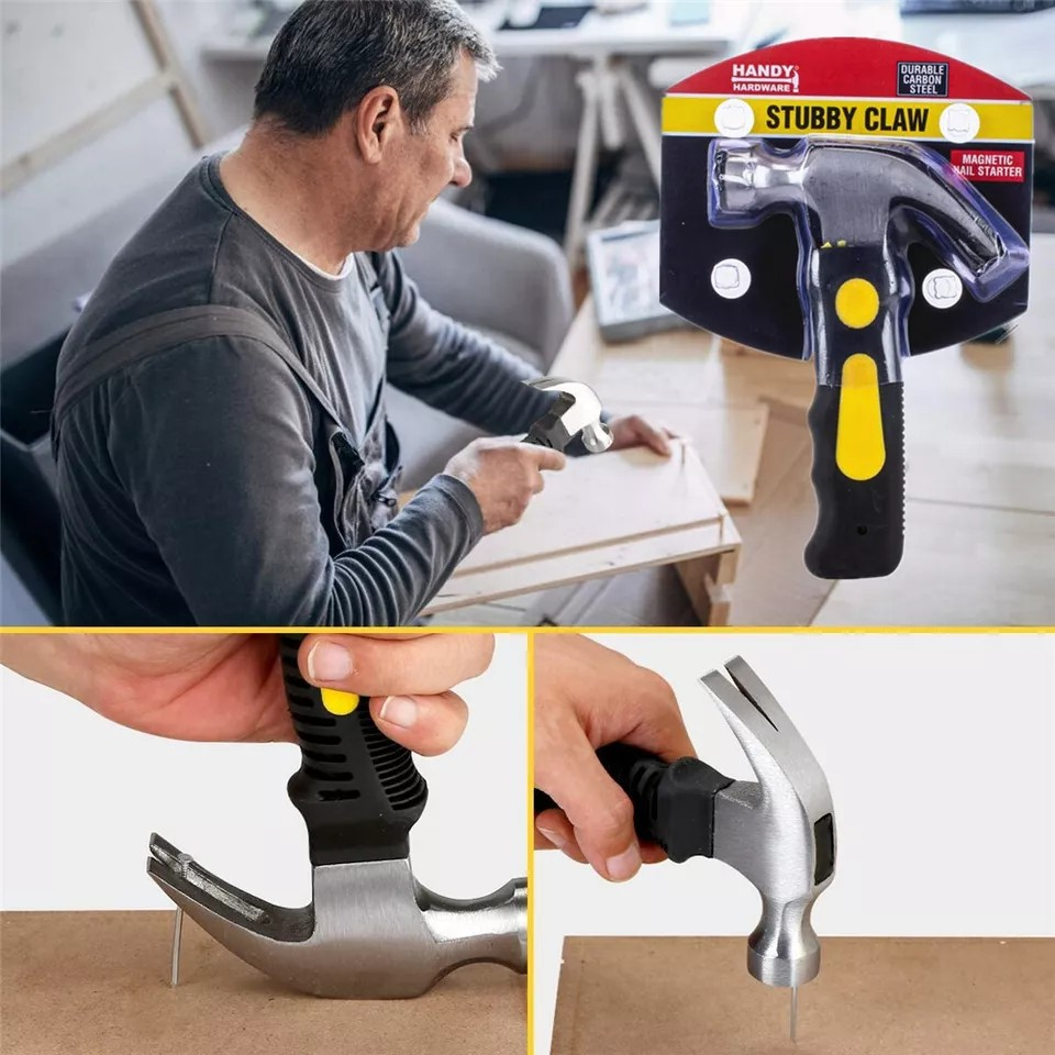 Stubby Claw Hammer Carbon Steel All Purpose Rubber Grip Small Area Shockproof AU