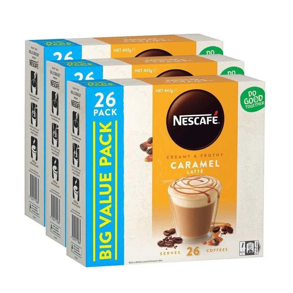 Nescafe Creamy & Frothy Caramel Latte Pack | 3x 26pc 442g Instant Coffee Powder