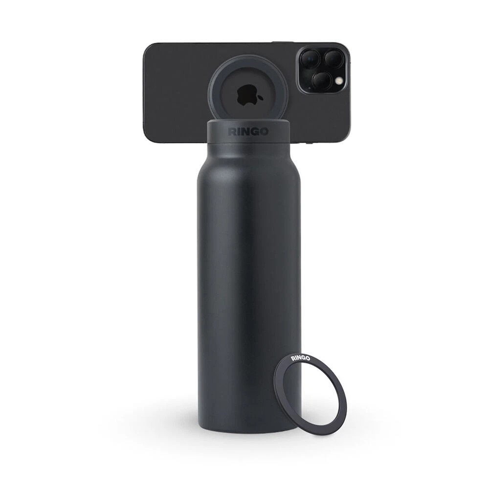 Ringo 710ml Insulated Water Bottle | MagSafe Phone Mount | Black Stainless Steel