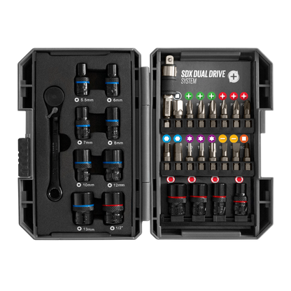 Socket & Fastner Combo Set | Multi Grip SDX 29 Piece | Protective Casing | Hand Tools | Fastners | Screw Bits | Sockets