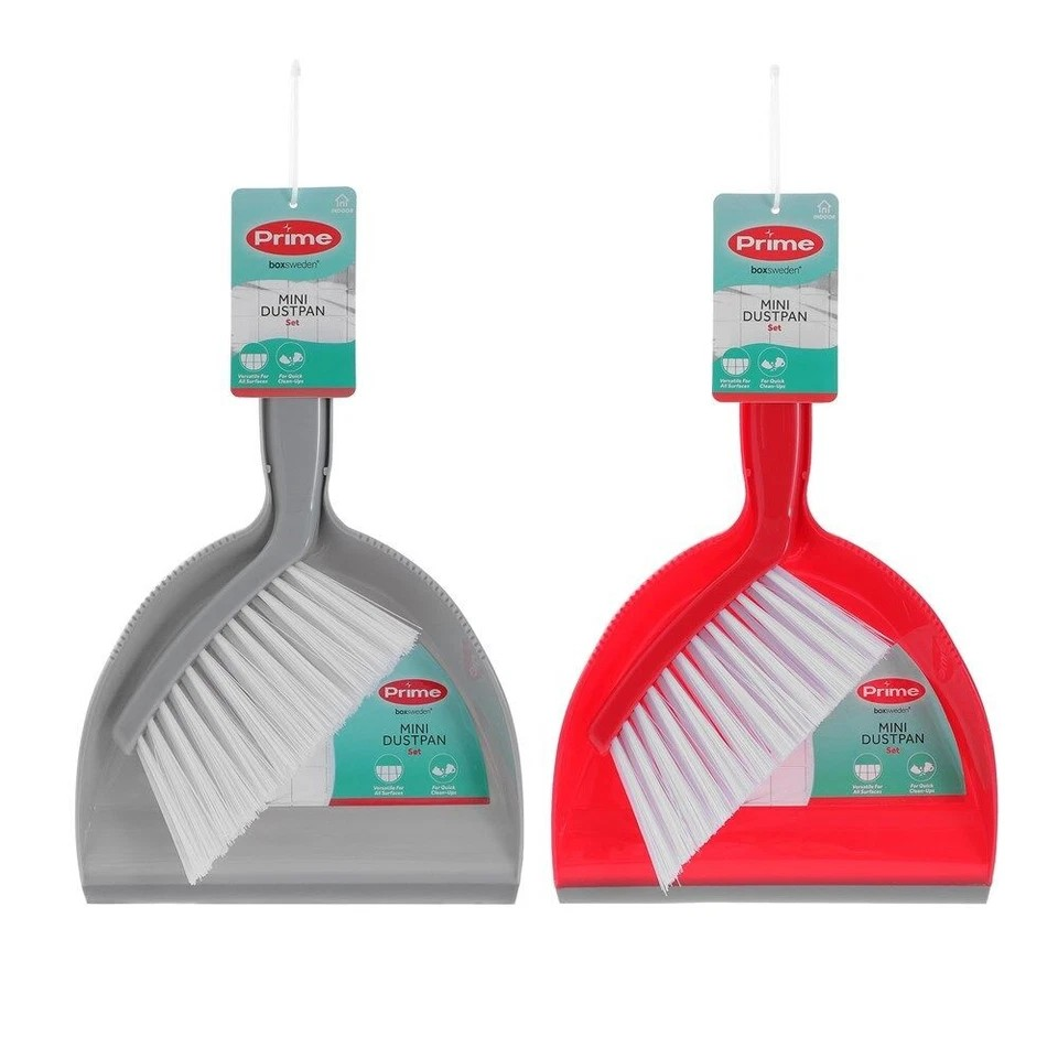 Compact Indoor Dustpan | 2Pk Duster and Pan | Snap-in-Brush Set Mini Assorted