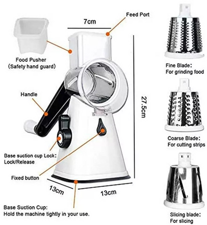 Kitchen Multifunction Vegetable Food Manual | 3 Blade Rotary Grater | Chopper Slicer Cutter | Shredder |