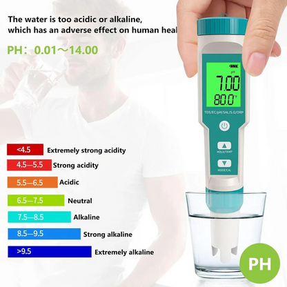 7 In 1 Digital PH Meter | TDS Meter Digital Tester Pen | Pool Water Quality Monitor | Measures PH,TDS, TEMP,EC, Salinity, SG, ORP |