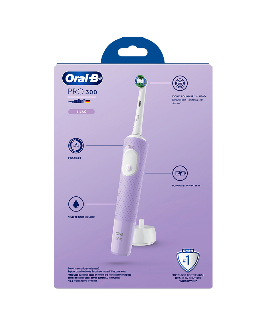Oral-B Pro 300 Electric Toothbrush | Pro-timer function | Precision Cleaning |Lilac Travel Case Included